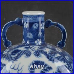 Beautiful Chinese Hand Painting Blue&white Porcelain Dragon Flat Vase