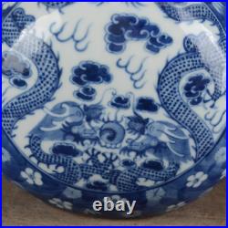 Beautiful Chinese Hand Painting Blue&white Porcelain Dragon Flat Vase