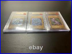Blue-Eyes White Dragon BGS 9.5 PSA 10 YuGiOh LOB DDS Three cards set