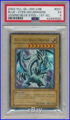 Blue-Eyes White Dragon LOB-001 PSA EX 5 Ultra Rare 1st Yugioh Card 3Q6