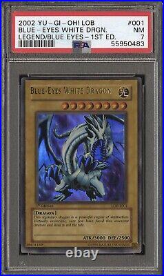 Blue Eyes White Dragon LOB 1st MISPRINT Euro LOB-E001 -PSA 7 NAME SHIFT/OC