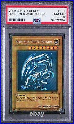 Blue Eyes White Dragon SDK PSA 8 MAX FADED #001 Yugioh 2002