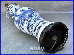 Blue & White Asian Elephant Ring Vase Lamp Woman Playing Flute Phoenix Dragon