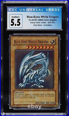 CGC 5.5, Asian Eng Blue-Eyes White Dragon SDK-001 1st Edition Ultra Rare PSA 5