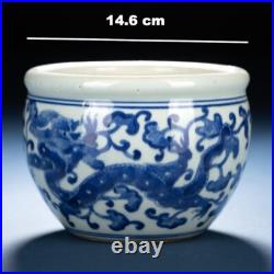 Chinese Antique Jardiniere Ming Dynasty Blue and White Dragon Porcelain Jar Bowl