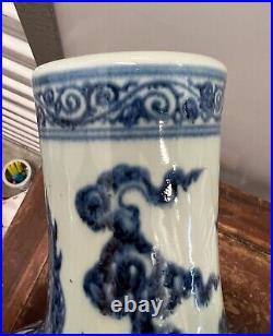 Chinese Antique blue and white 2 dragon vase. Yongle Mark