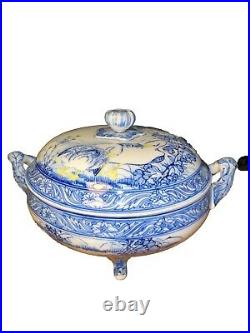 Chinese Asian Blue and white dragon footed lidded soup tureen 2 Geese/ Swan K