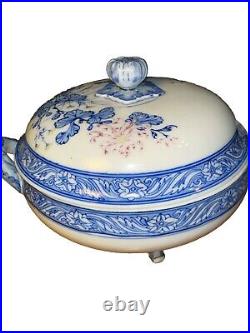 Chinese Asian Blue and white dragon footed lidded soup tureen 2 Geese/ Swan K