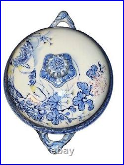 Chinese Asian Blue and white dragon footed lidded soup tureen 2 Geese/ Swan K