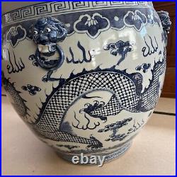 Chinese Blue And White Dragon Fish Bowl 22 H X 22 D