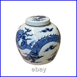 Chinese Blue & White Dragon Graphic Porcelain Ginger Jar ws1238