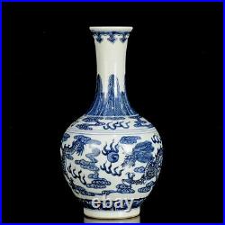 Chinese Blue&white Porcelain HandPainte Exquisite Dragon Pattern Vase 10906