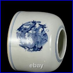 Chinese Blue&white Porcelain HandPainted Dragon Pattern Brush Washer 11088