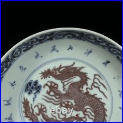 Chinese Blue&white Porcelain HandPainted Exquisite Dragon Pattern Plate 22881