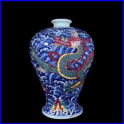 Chinese Blue&white Porcelain HandPainted Exquisite Dragon Pattern Vase 10150