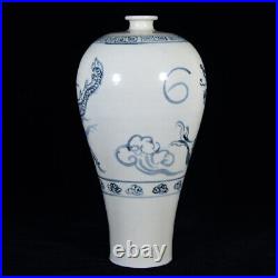 Chinese Blue&white Porcelain HandPainted Exquisite Dragon Pattern Vase 10158