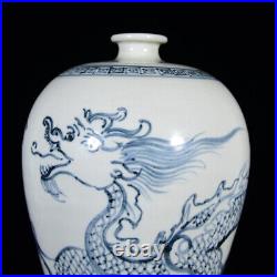 Chinese Blue&white Porcelain HandPainted Exquisite Dragon Pattern Vase 10158