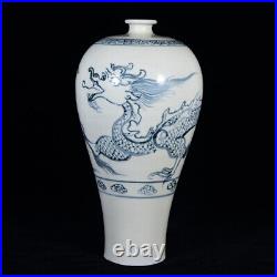 Chinese Blue&white Porcelain HandPainted Exquisite Dragon Pattern Vase 10158