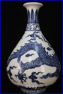 Chinese Blue&white Porcelain HandPainted Exquisite Dragon Pattern Vase 23080