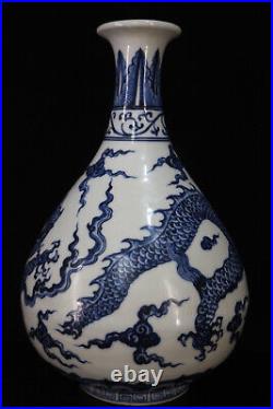 Chinese Blue&white Porcelain HandPainted Exquisite Dragon Pattern Vase 23080