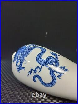 Chinese Blue&white Porcelain HandPainted Exquisite Dragon Pattern Vase 24726