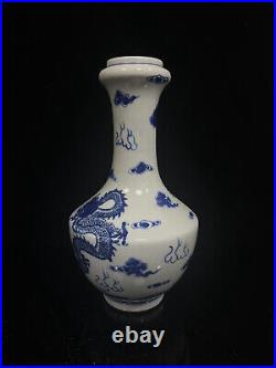 Chinese Blue&white Porcelain HandPainted Exquisite Dragon Pattern Vase 24746