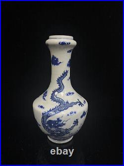 Chinese Blue&white Porcelain HandPainted Exquisite Dragon Pattern Vase 24746