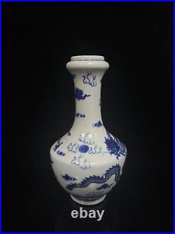 Chinese Blue&white Porcelain HandPainted Exquisite Dragon Pattern Vase 24746