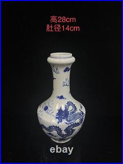 Chinese Blue&white Porcelain HandPainted Exquisite Dragon Pattern Vase 24746