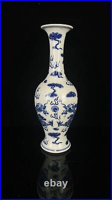 Chinese Blue&white Porcelain HandPainted Exquisite Dragon Pattern Vase 25545