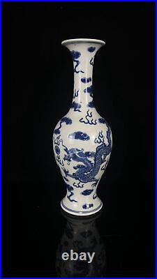 Chinese Blue&white Porcelain HandPainted Exquisite Dragon Pattern Vase 25545