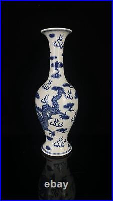 Chinese Blue&white Porcelain HandPainted Exquisite Dragon Pattern Vase 25545