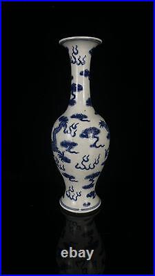 Chinese Blue&white Porcelain HandPainted Exquisite Dragon Pattern Vase 25545