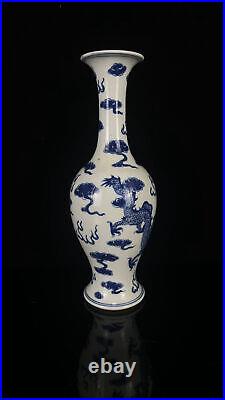 Chinese Blue&white Porcelain HandPainted Exquisite Dragon Pattern Vase 25545