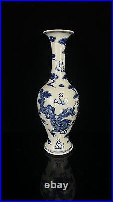 Chinese Blue&white Porcelain HandPainted Exquisite Dragon Pattern Vase 25545