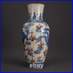 Chinese Blue&white Porcelain HandPainted Exquisite Dragon&Phoenix Vase 21537