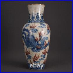 Chinese Blue&white Porcelain HandPainted Exquisite Dragon&Phoenix Vase 21537