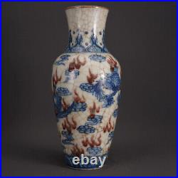 Chinese Blue&white Porcelain HandPainted Exquisite Dragon&Phoenix Vase 21537