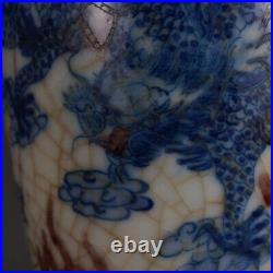 Chinese Blue&white Porcelain HandPainted Exquisite Dragon&Phoenix Vase 21537