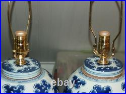 Chinese DRAGON GINGER JAR Lamps Blue & White Porcelain Flaming Pearl Canton Pair