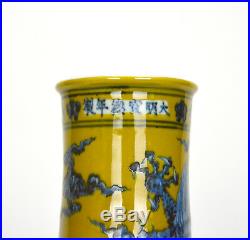 Chinese Glazed Yellow Ground Blue and White Dragon Chestnut Body Porcelain Vase