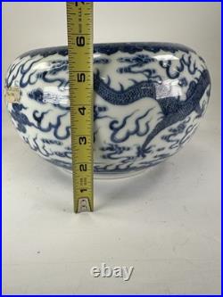 Chinese Late Qing Dynasty Blue & White DRAGON BASIN Guangxu Period Qianlong Mark Chinese Late Qing Dynasty Blue & White DRAGON BASIN Guangxu Period Qianlong Mark