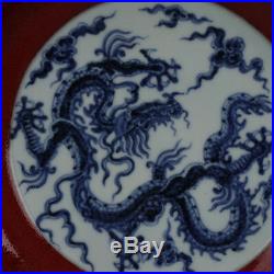 Chinese Old Marked Sacrificial Red Blue and White Dragon Pattern Porcelain Plate