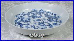 Chinese Porcelain Blue White Dragon Dish Vietnamese Export 5-3/4in Dia Vintage