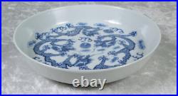 Chinese Porcelain Blue White Dragon Dish Vietnamese Export 5-3/4in Dia Vintage