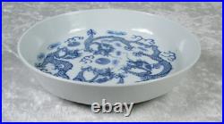 Chinese Porcelain Blue White Dragon Dish Vietnamese Export 5-3/4in Dia Vintage
