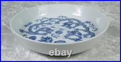 Chinese Porcelain Blue White Dragon Dish Vietnamese Export 5-3/4in Dia Vintage