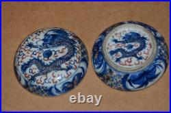 Chinese Qing Dynasty Blue & White Alum Red Dragon Pattern Ink Pad Box Chinese Qing Dynasty Blue & White Alum Red Dragon Pattern Ink Pad Box