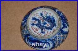 Chinese Qing Dynasty Blue & White Alum Red Dragon Pattern Ink Pad Box Chinese Qing Dynasty Blue & White Alum Red Dragon Pattern Ink Pad Box