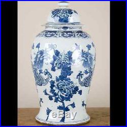 Chinese oriental porcelain blue & white DRAGON AND FLOWERS MOTIF GINGER JAR foo